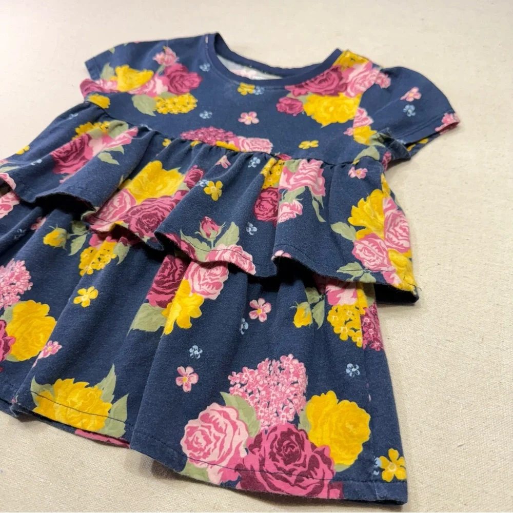 Garanimals Floral Girls Top - Blue with Pink and Yellow Flowers - Size 5T